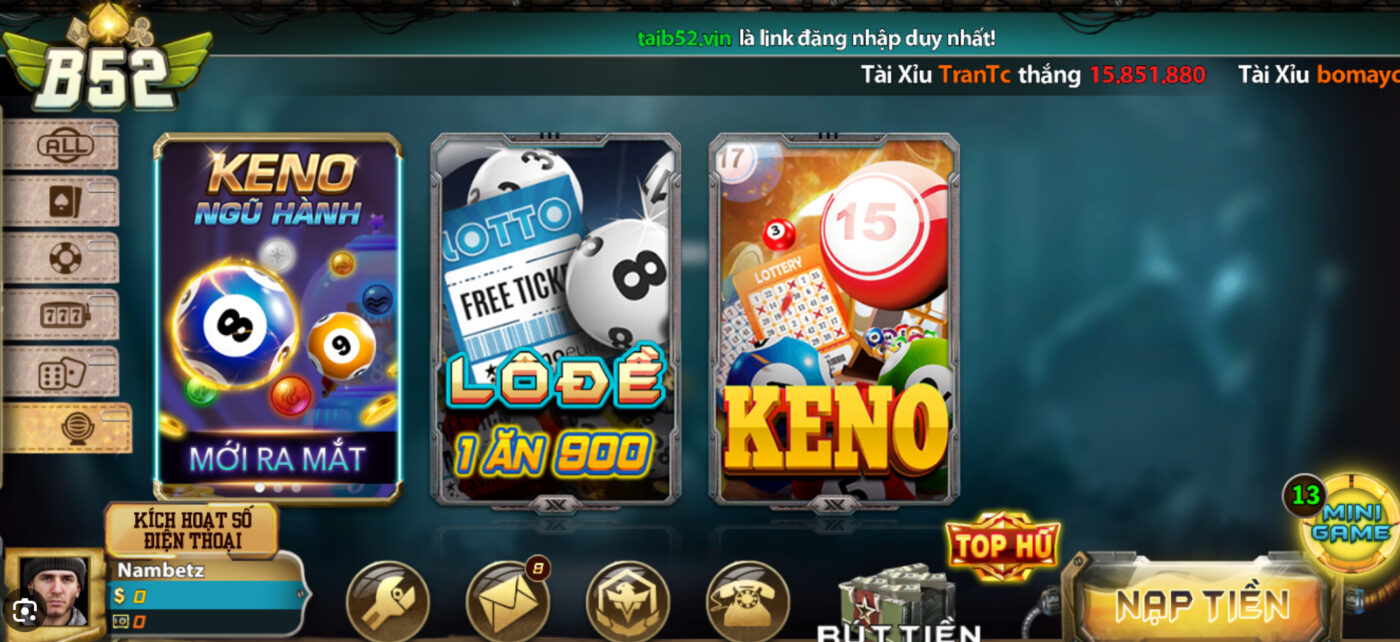 Keno ngũ hành được yêu thích nhiều tại B52