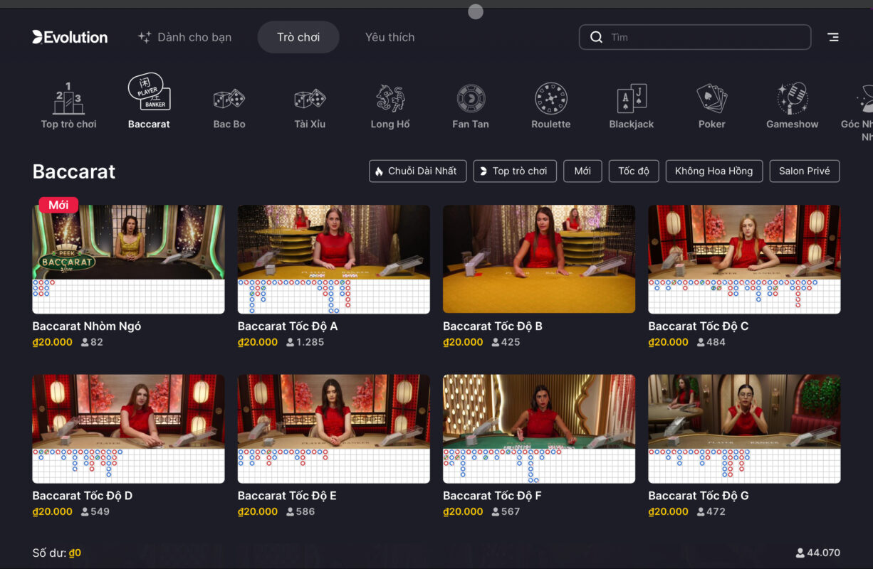 Đa dạng trò chơi Baccarat hấp dẫn
