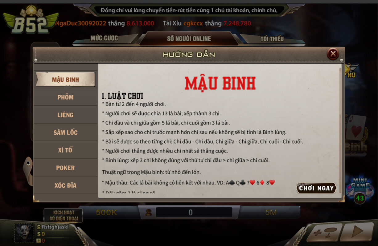 Luật chơi mậu binh khá thú vị