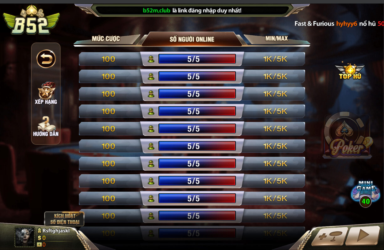 6 bước tham gia nhanh chóng game bài Poker tại B52 đăng nhập