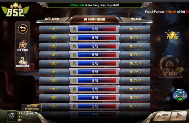 6 bước tham gia nhanh chóng game bài Poker tại B52 đăng nhập